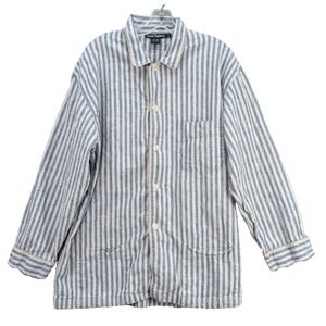 Trent Nathan Women's Shirt Top Blue White Striped Button Up Long Slv Preppy Sz L